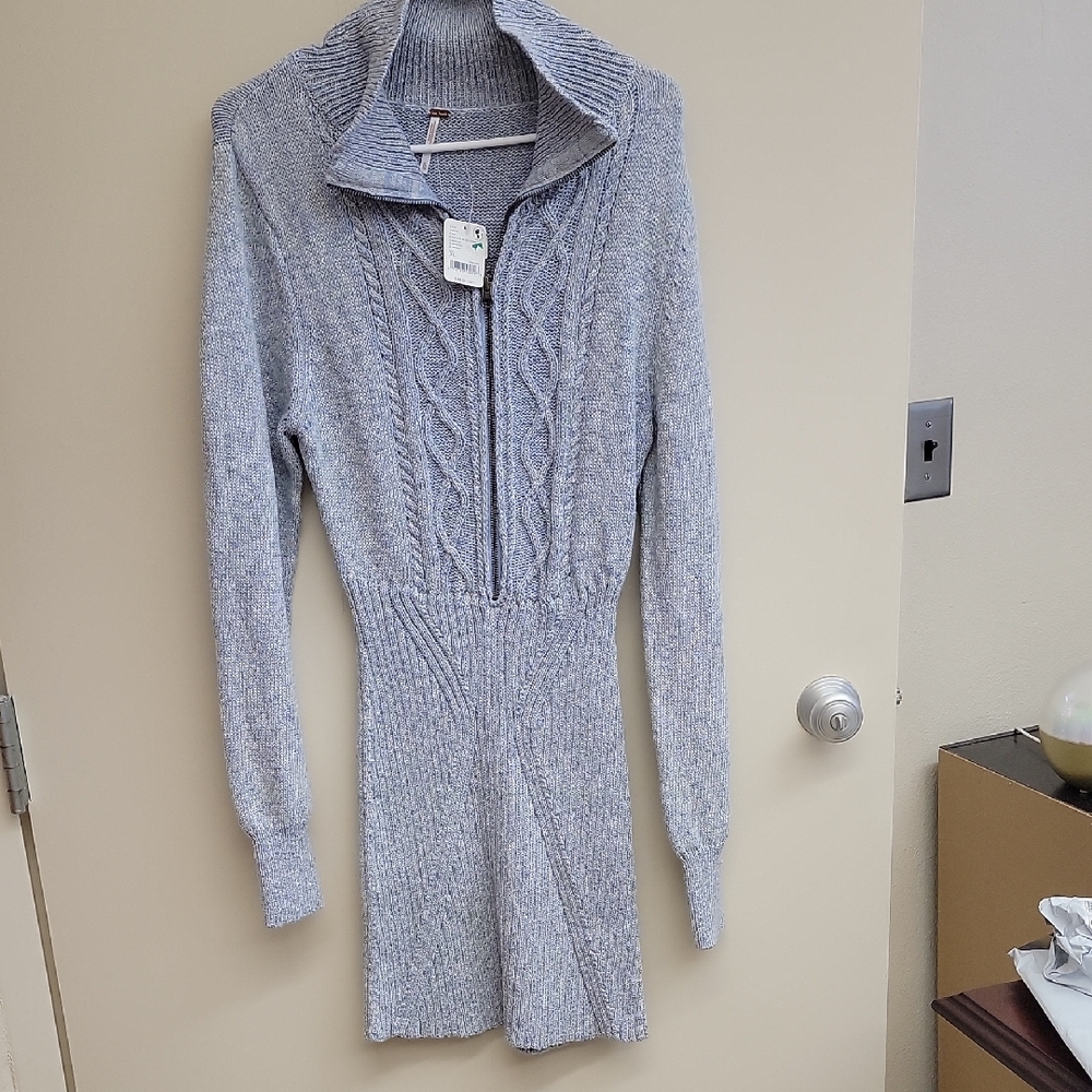 Free People Light Gray Cable Knit Dress